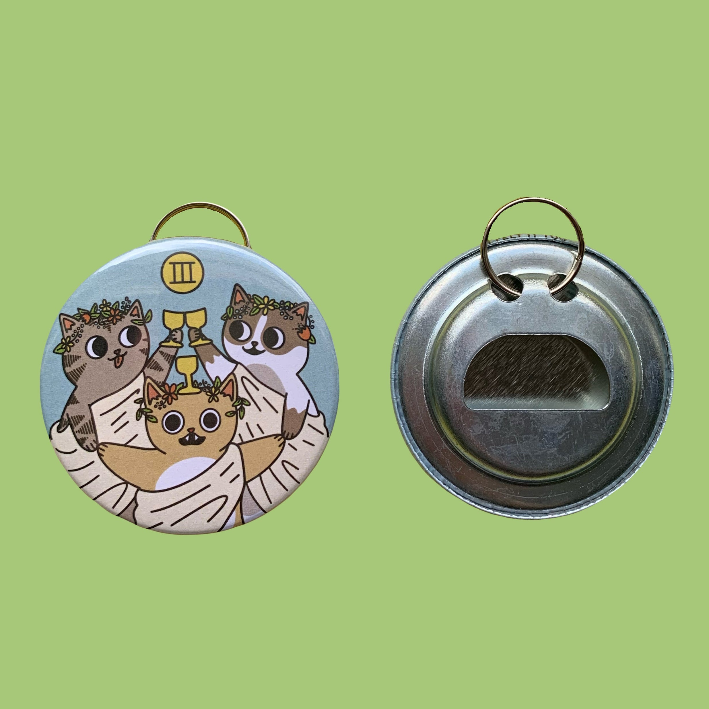 Three of Cats (Three of Cups) Keychain Bottle Opener