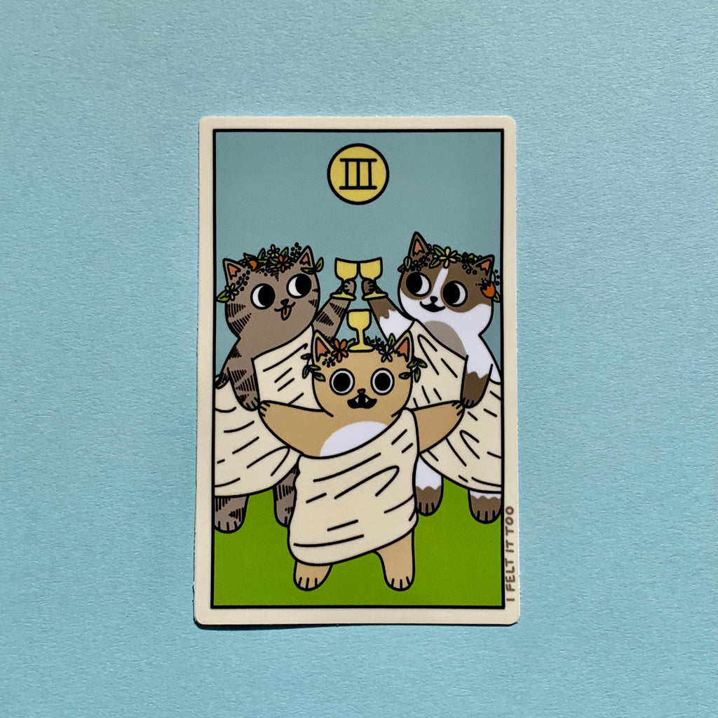 Three of Cats (Three of Cups) Tarot-Inspired Sticker