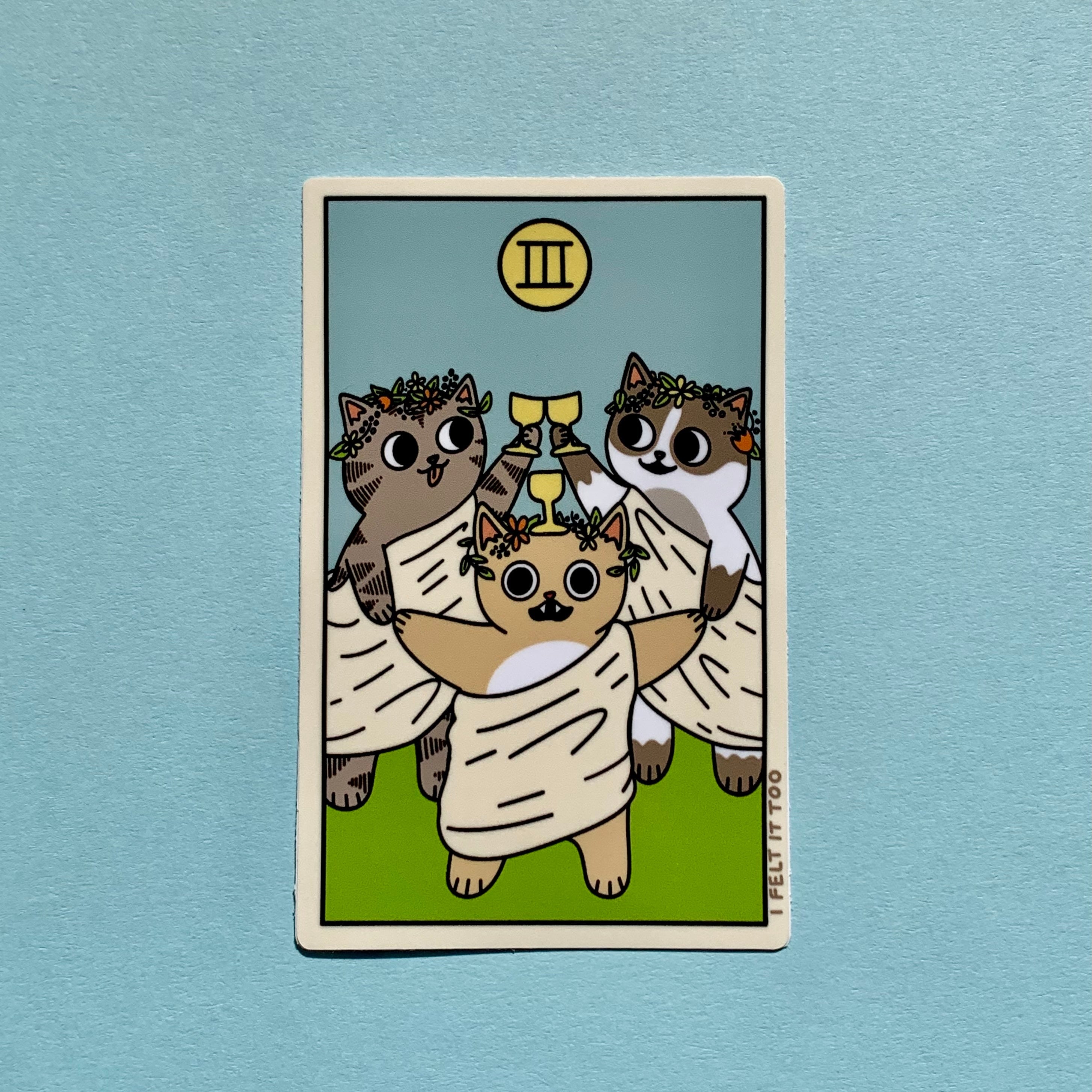 Three of Cats (Three of Cups) Tarot-Inspired Sticker