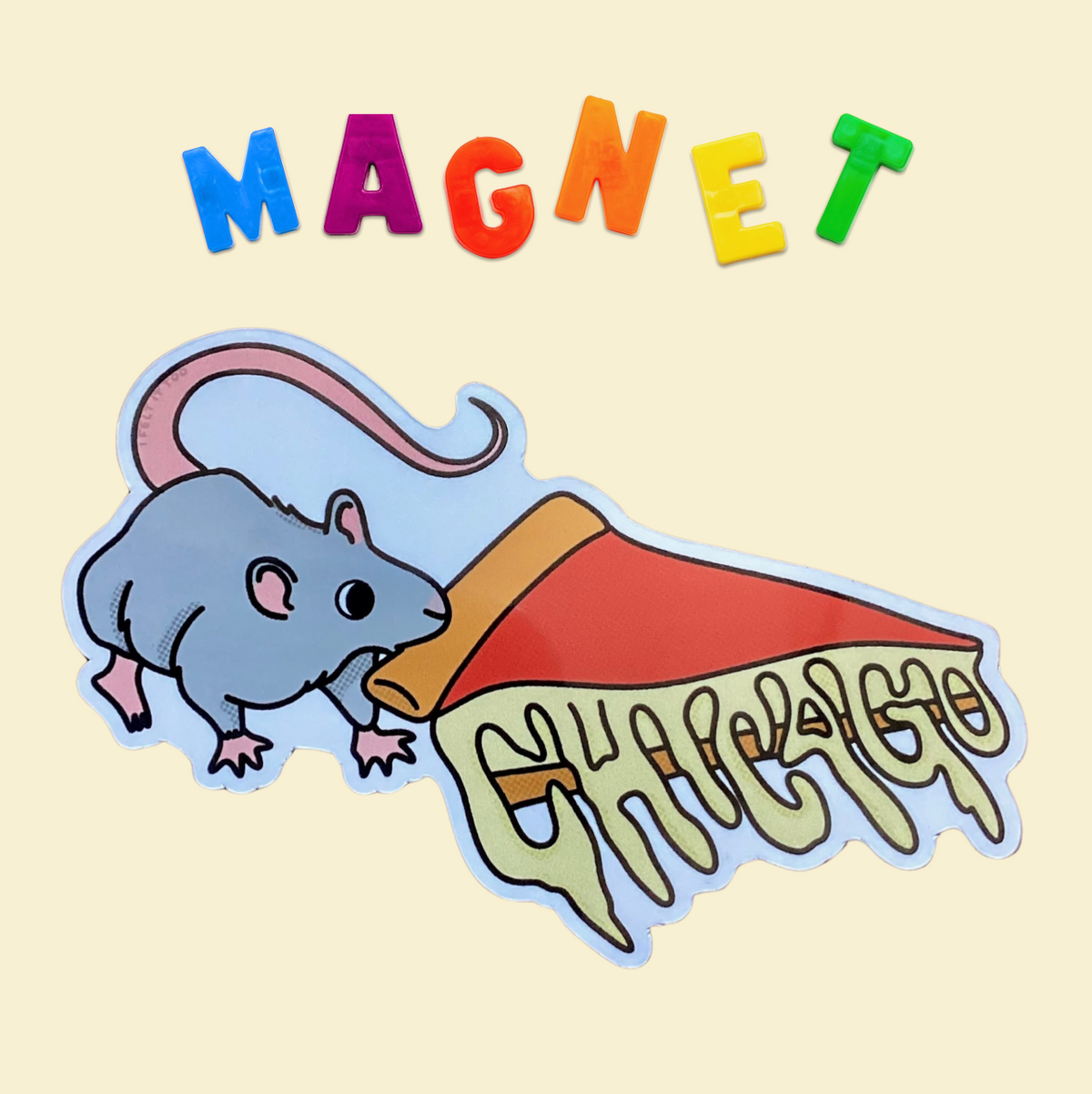 Chicago Deep-Dish Pizza Rat Souvenir Fridge Magnet