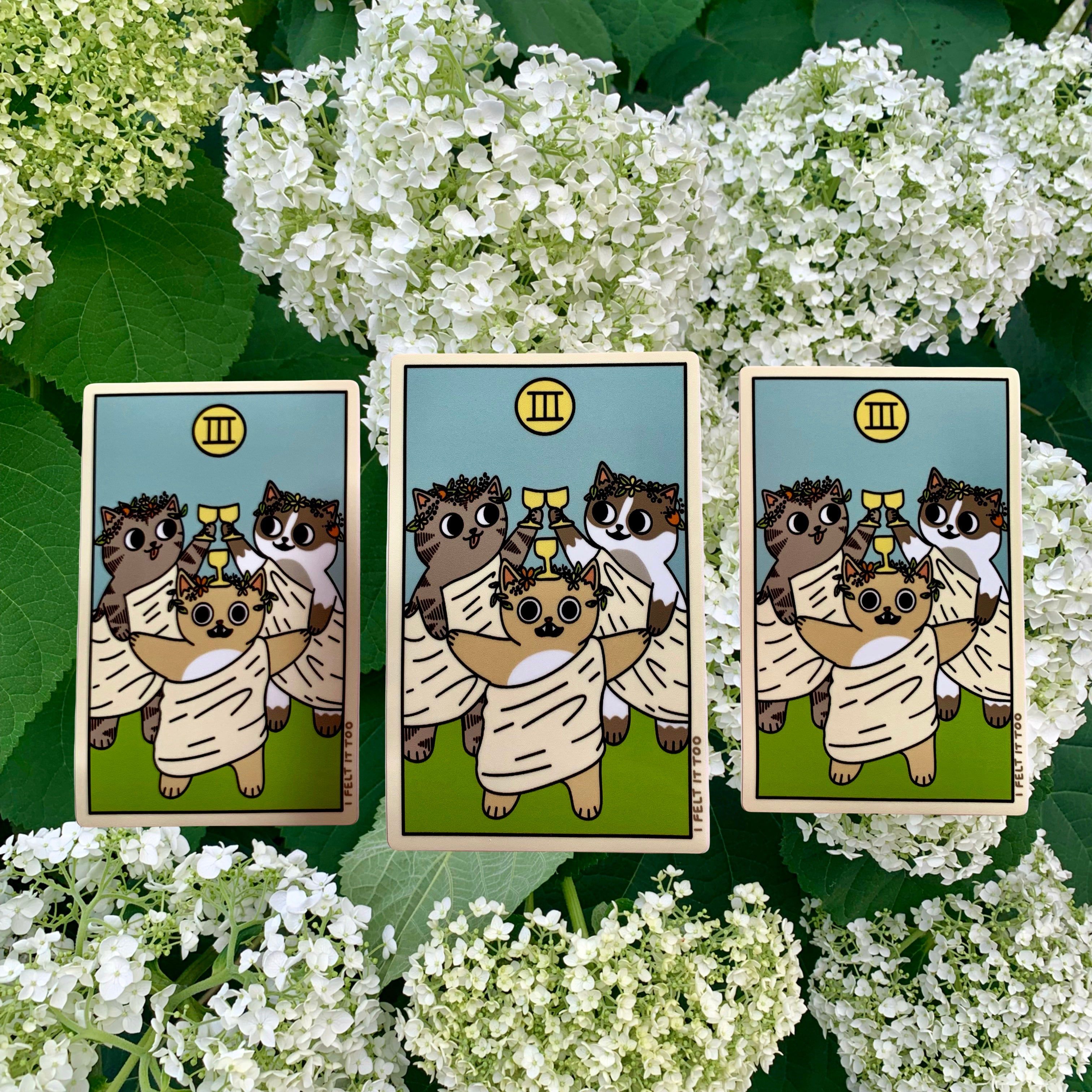Three of Cats (Three of Cups) Tarot-Inspired Sticker