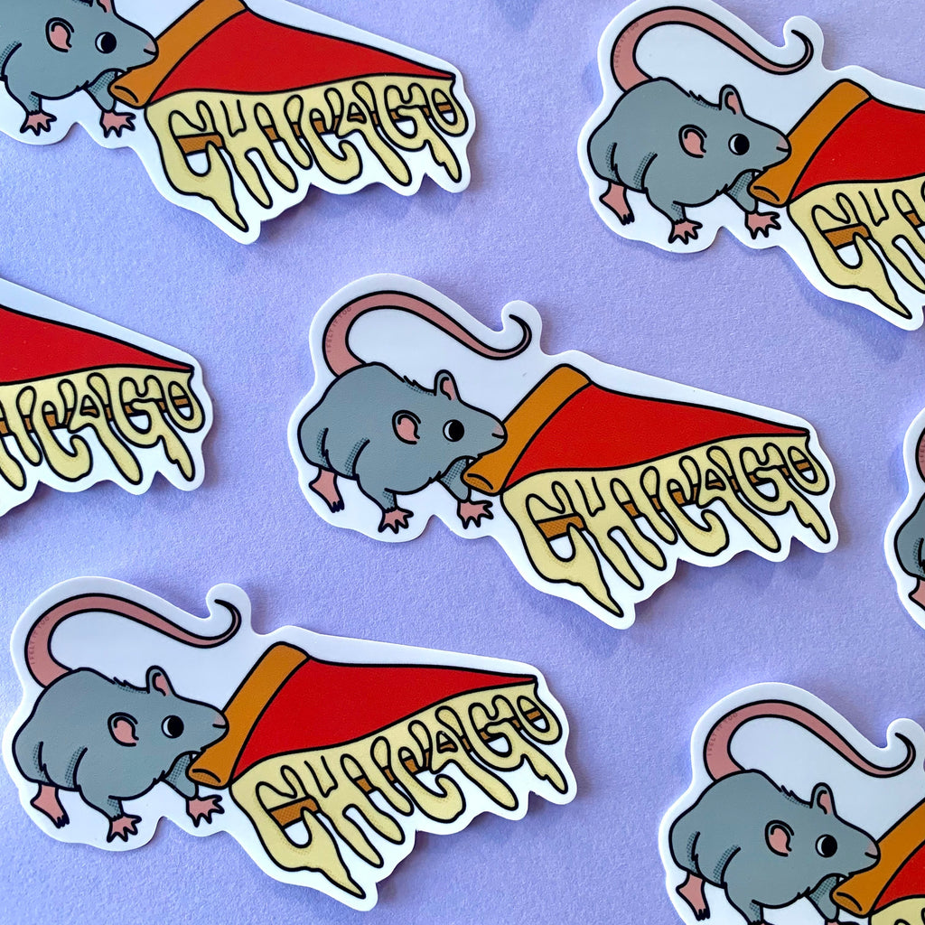Chicago Deep Dish Pizza Rat Sticker