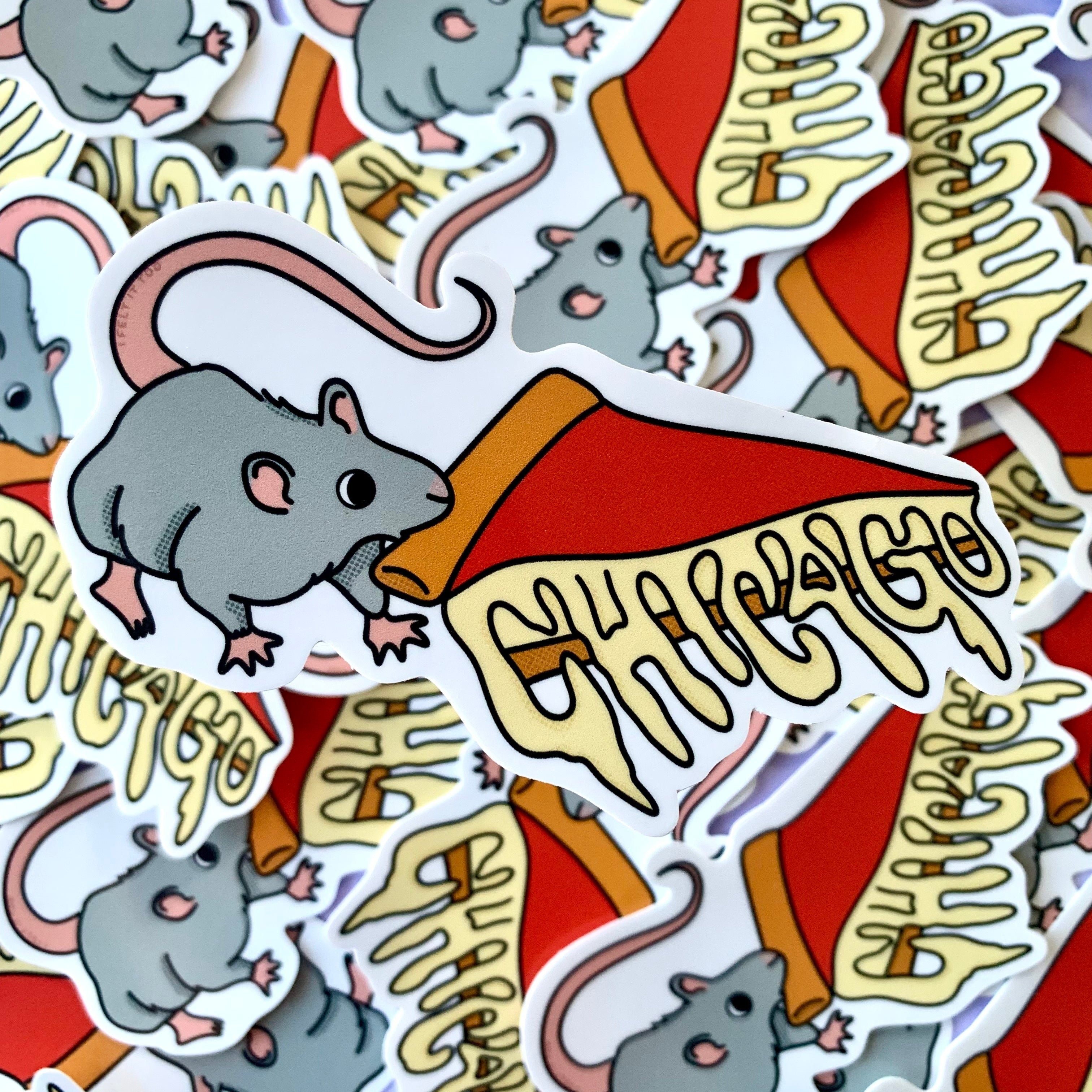 Chicago Deep Dish Pizza Rat Sticker