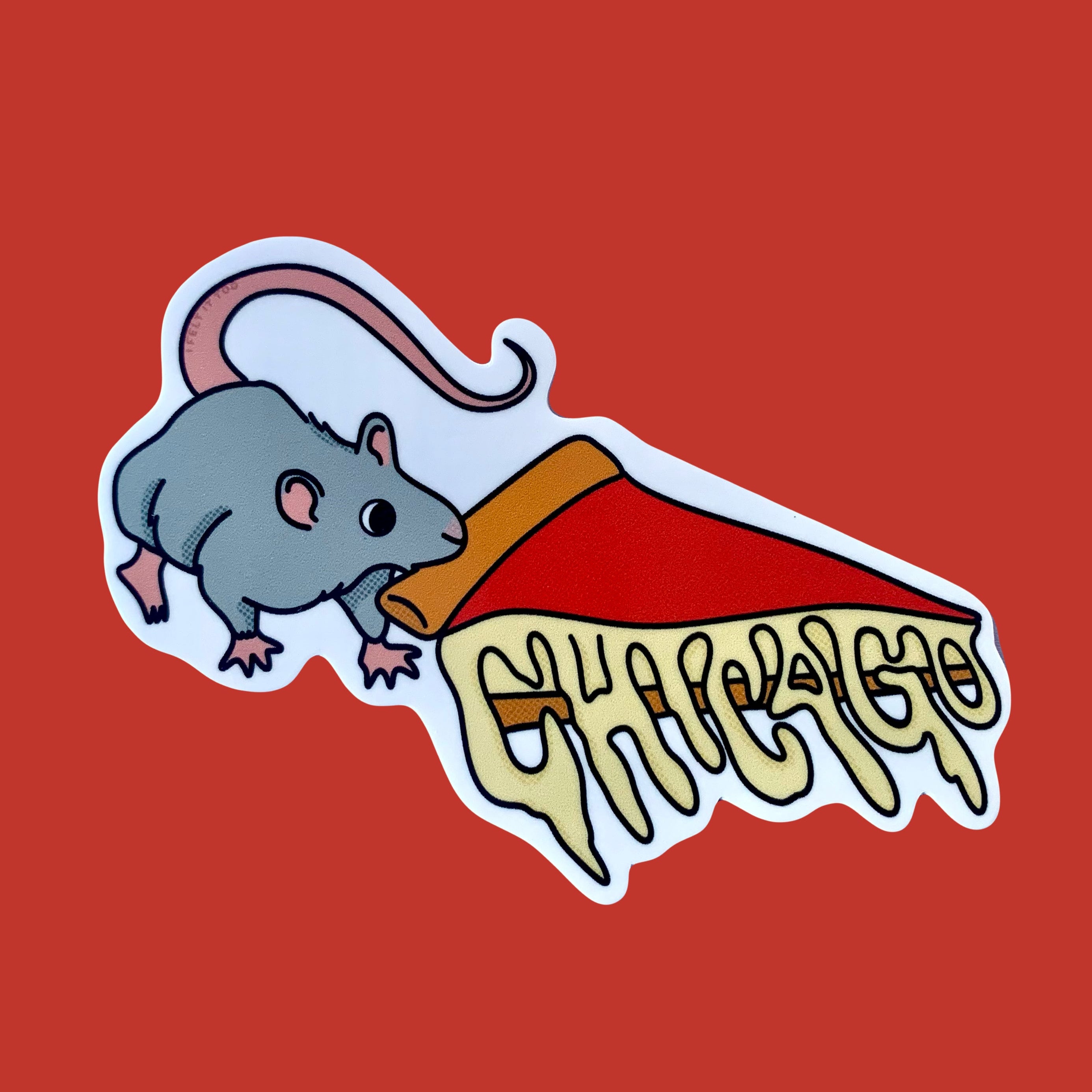 Chicago Deep Dish Pizza Rat Sticker