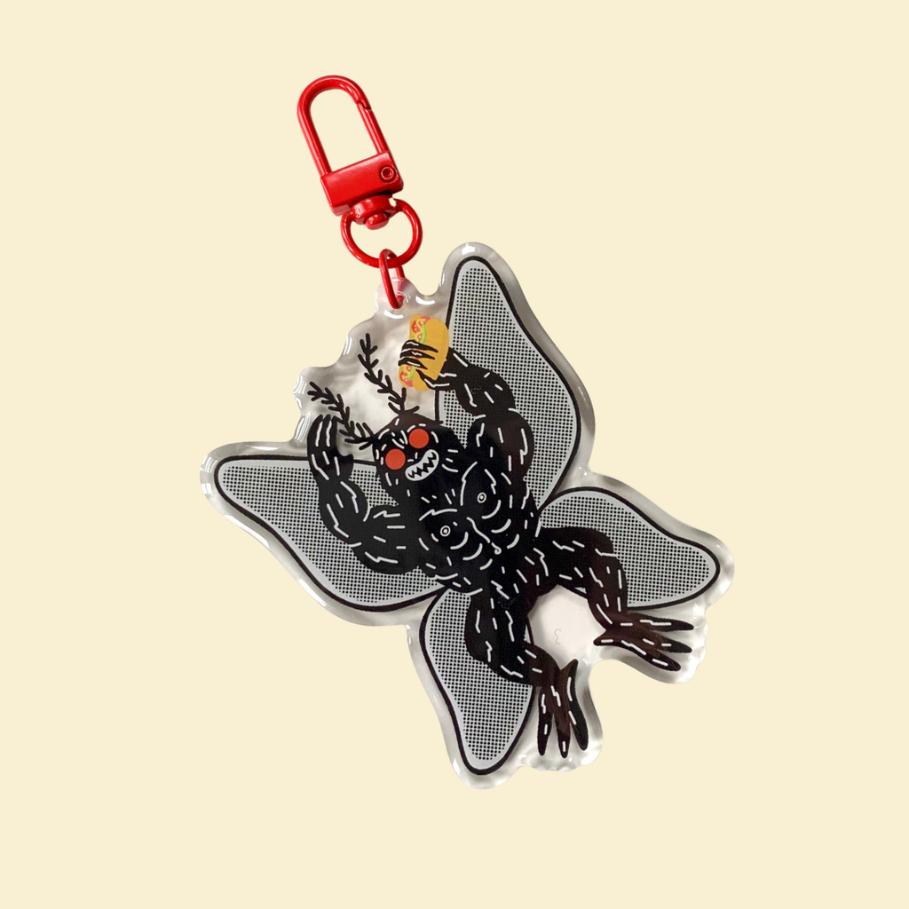 Mothman Holding Chicago Hot Dog Keychain