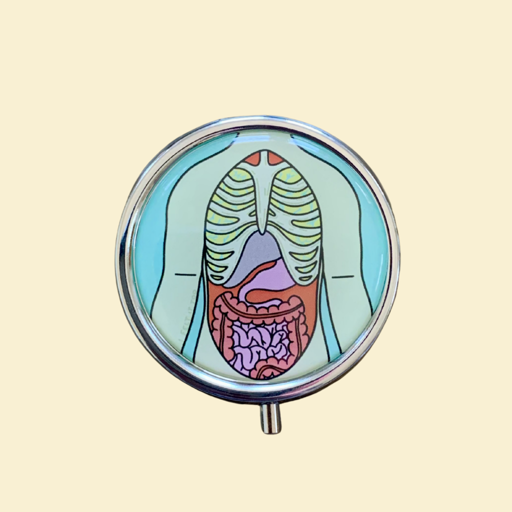 Vintage Inspired Anatomy Round Pill box Organizer
