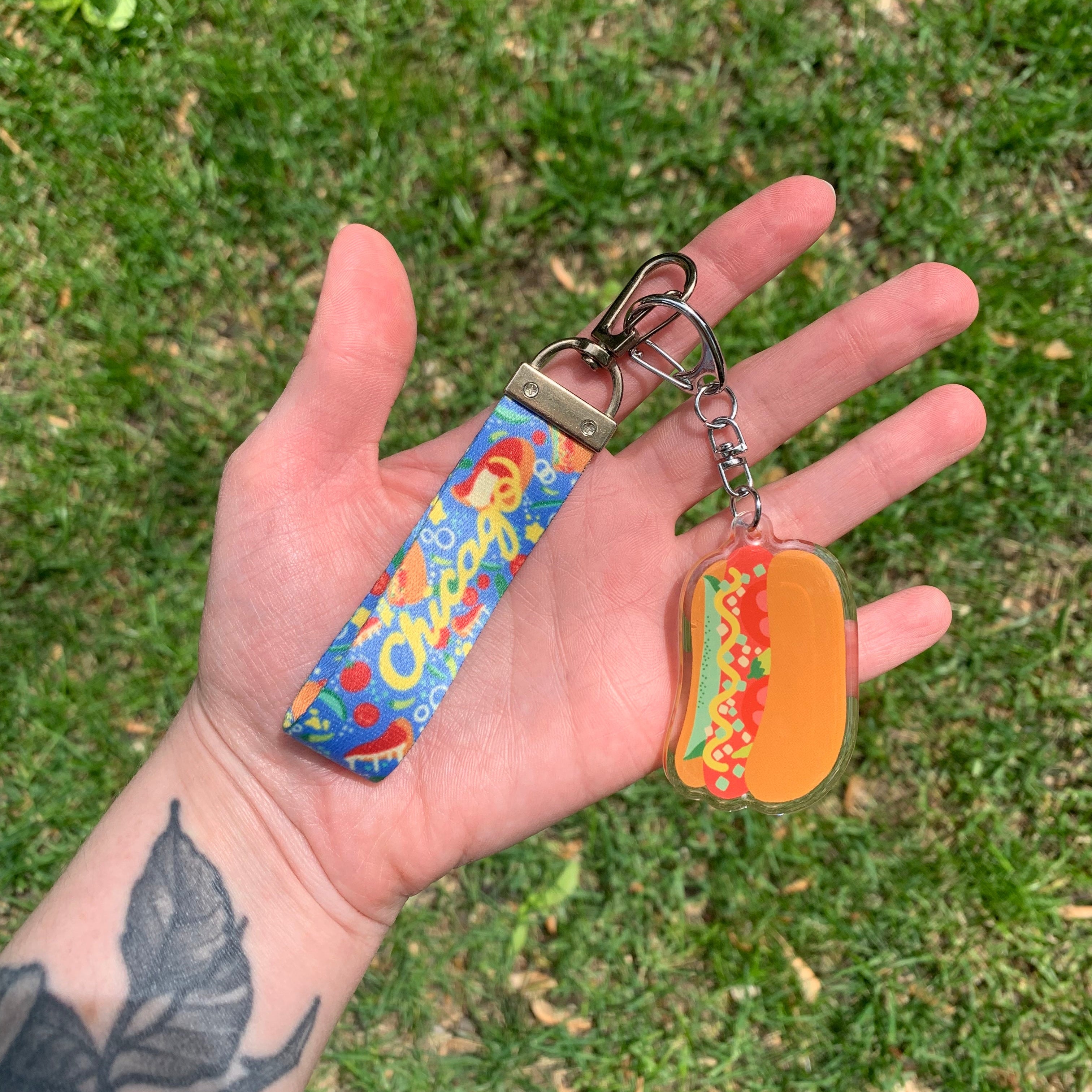 Chicago Hot Dog Charm and Lanyard Keychain Set