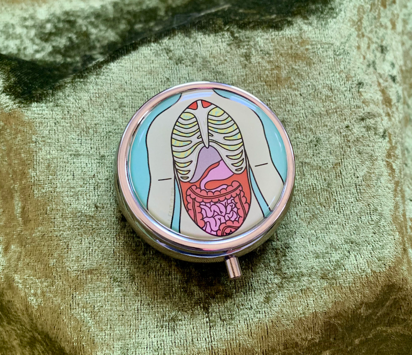 Vintage Inspired Anatomy Round Pill box Organizer